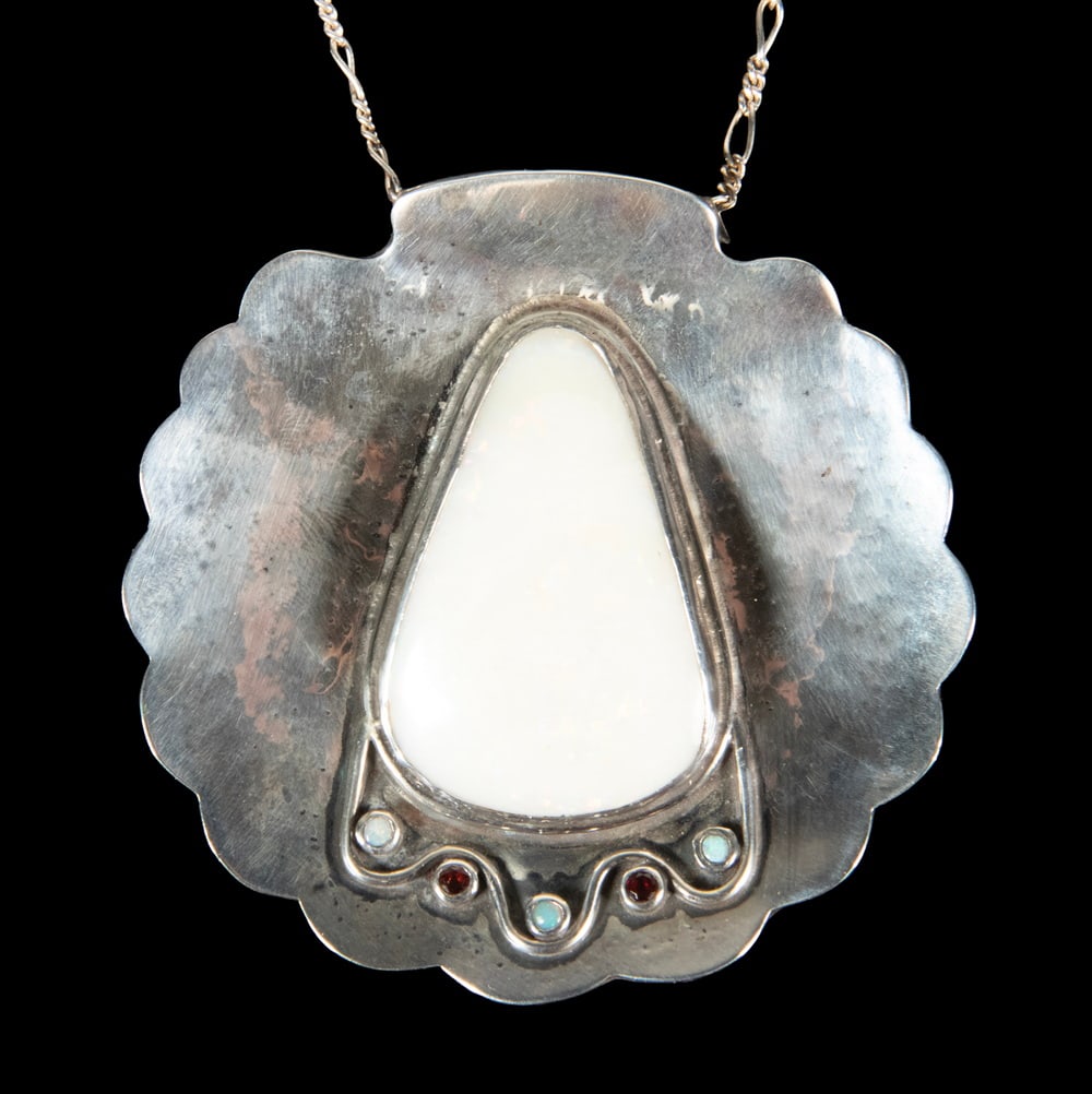 STERLING SILVER, OPAL, AND GARNET PENDANT NECKLACE (1 of 2)