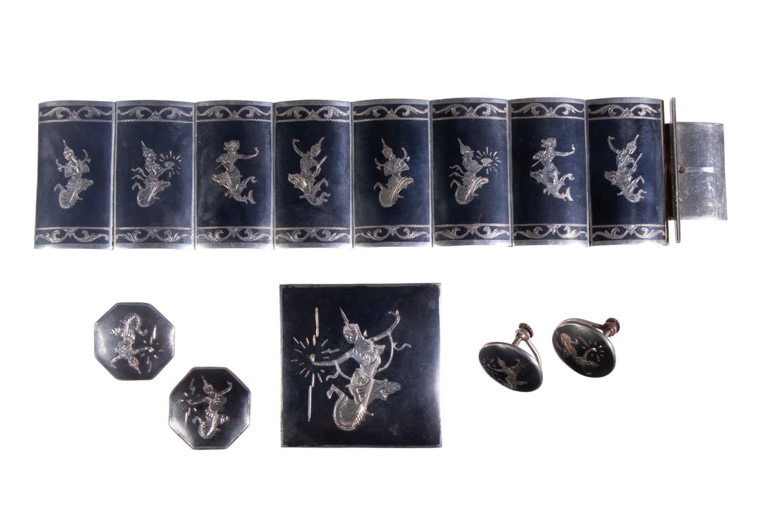 (4) VINTAGE SIAM STERLING SILVER AND NIELLO JEWELRY SUITE (1 of 2)