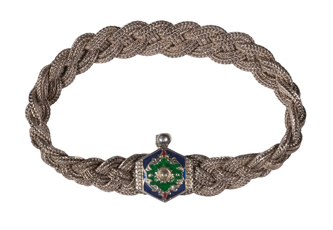 TURKISH BRAIDED STERLING SILVER & ENAMEL BRACELET (1 of 2)