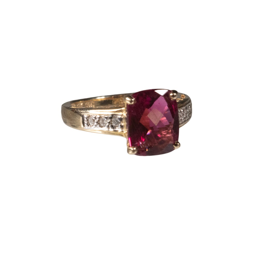 14K GOLD PINK TOURMALINE AND DIAMOND RING (1 of 2)