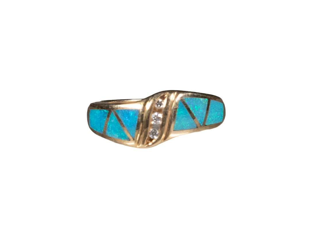 14K GOLD OPAL INLAY AND DIAMOND RING (1 of 2)