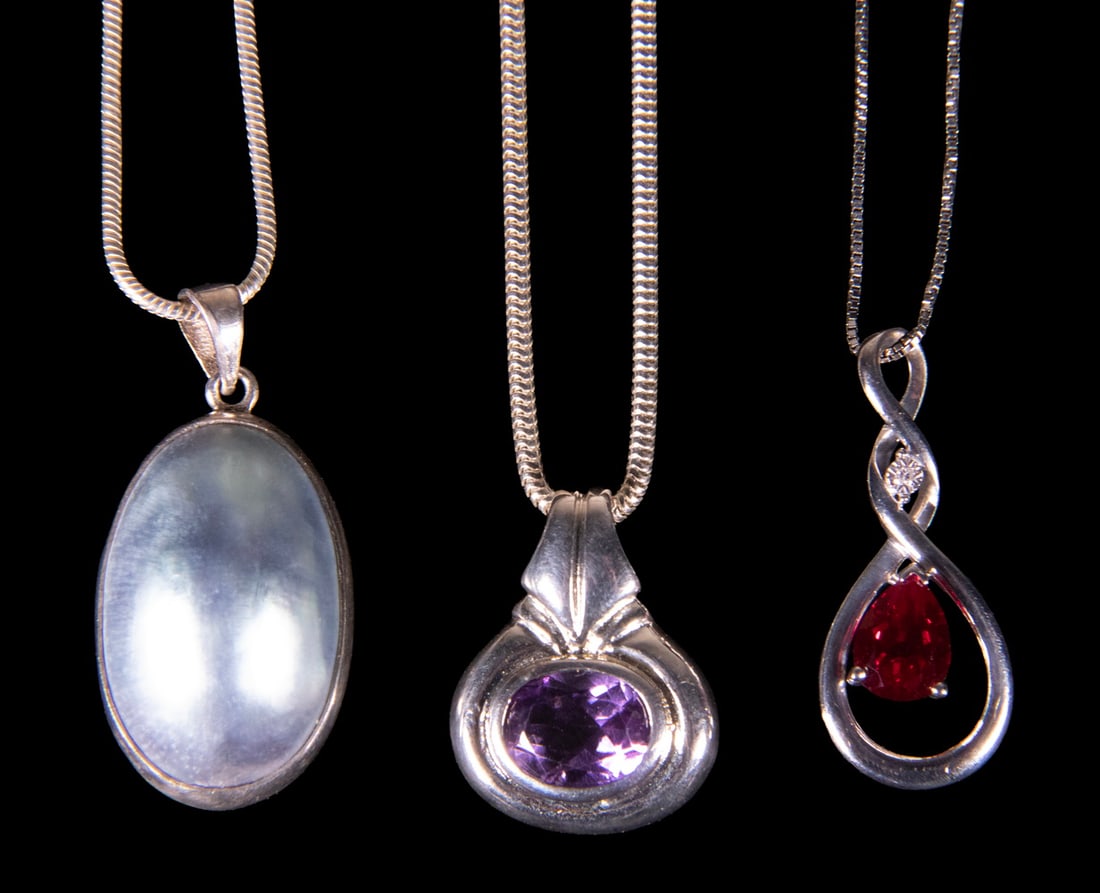 (3) STERLING SILVER GEM-SET PENDANT NECKLACES (1 of 1)