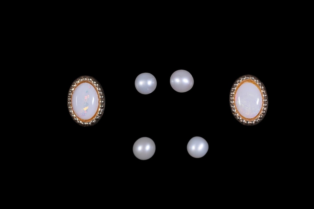 (3 PRS) 14K GOLD EARRINGS INCLUDING PEARL AND OPAL STUDS (1 of 1)