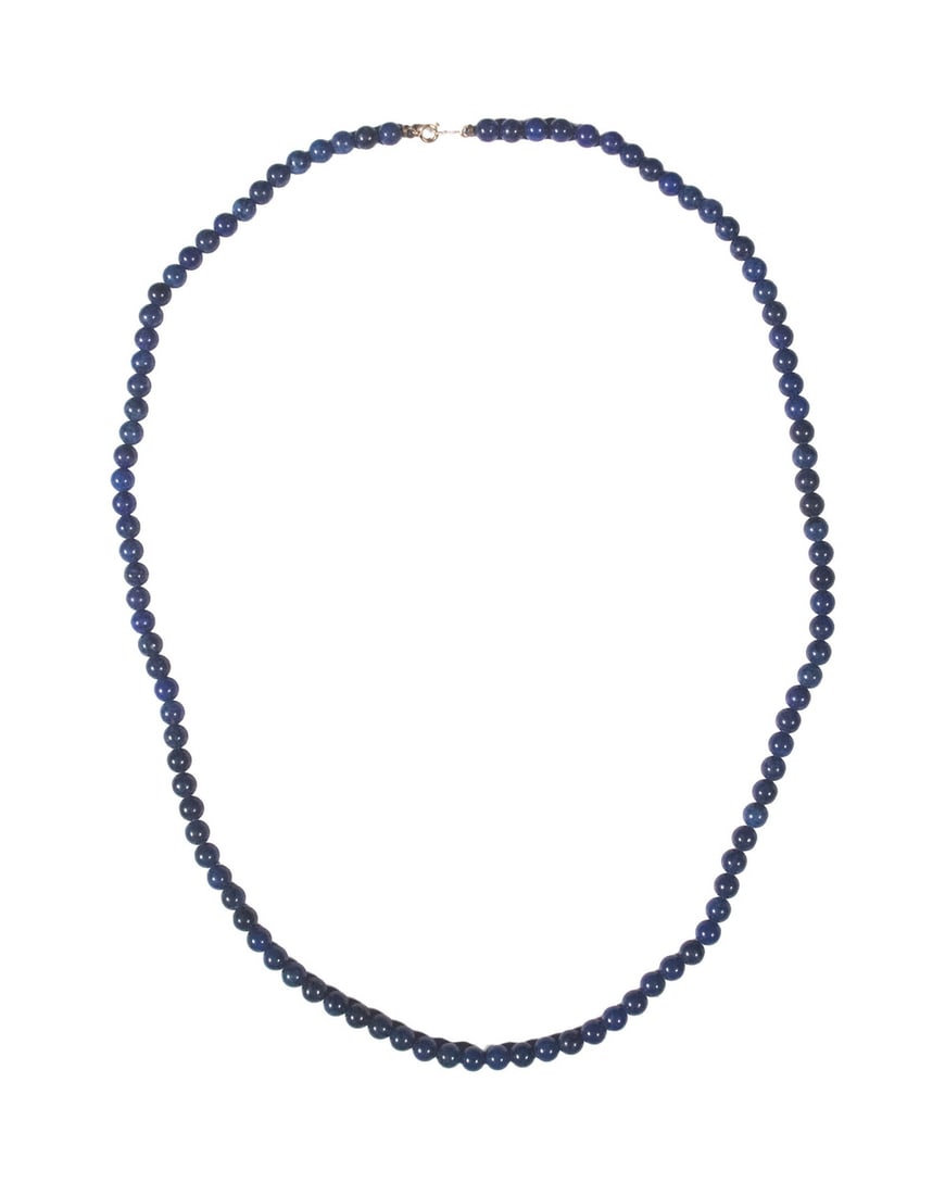 LAPIS BEAD NECKLACE WITH 14K GOLD CLASP: LAPIS BEAD NECKLACE WITH 14K GOLD CLASP Single Strand of Polished Lapis Lazuli Beads, with 14K yellow gold clasp. Length: 24 in. (61 cm.)