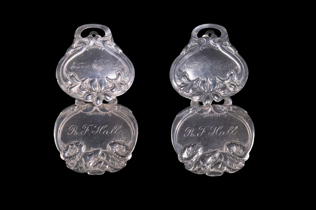 PR ART NOUVEAU STERLING "LUGGAGE TAG" EARRINGS (1 of 2)