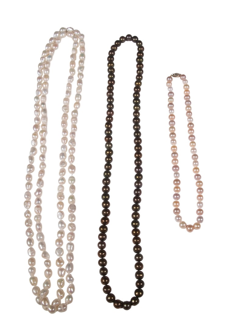 (3) FRESHWATER PEARL NECKLACES, ONE WITH 14K CLASP (1 of 2)