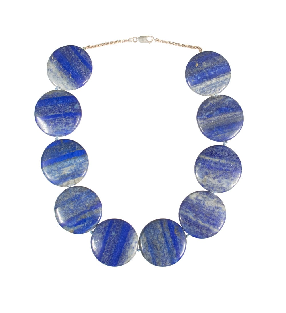STERLING SILVER AND LAPIS LAZULI DISC BEAD NECKLACE (1 of 2)