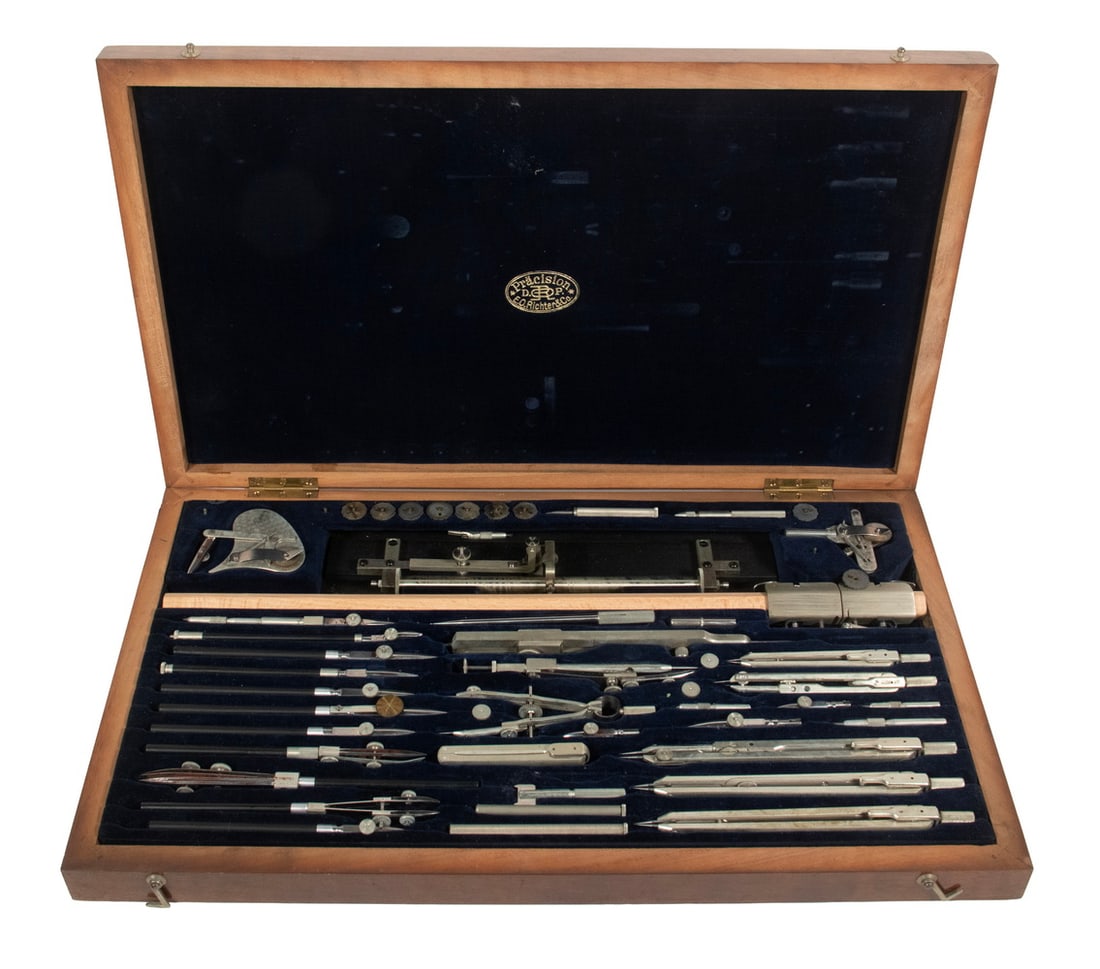 CASED E.O. RICHTER & CO. PRECISION DRAFTING TOOL SET (1 of 3)