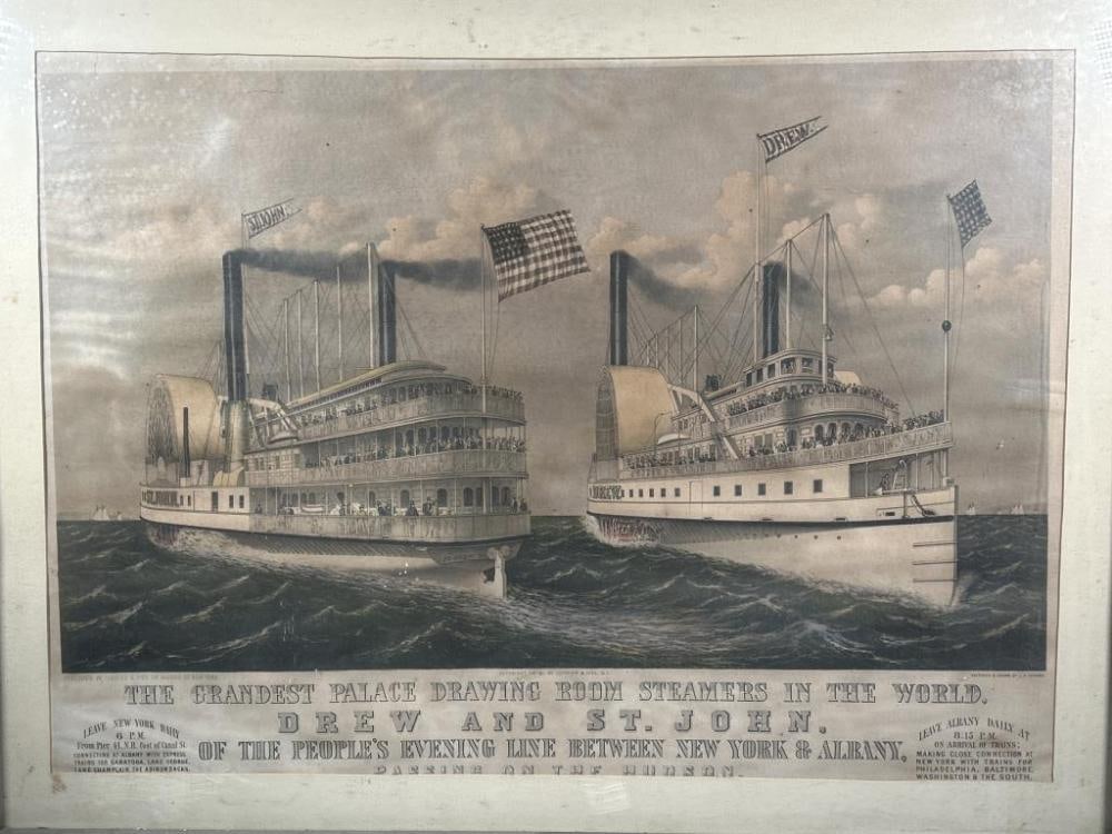 MONUMENTAL 1878 CURRIER & IVES DOUBLE STEAMBOAT PRINT (1 of 1)