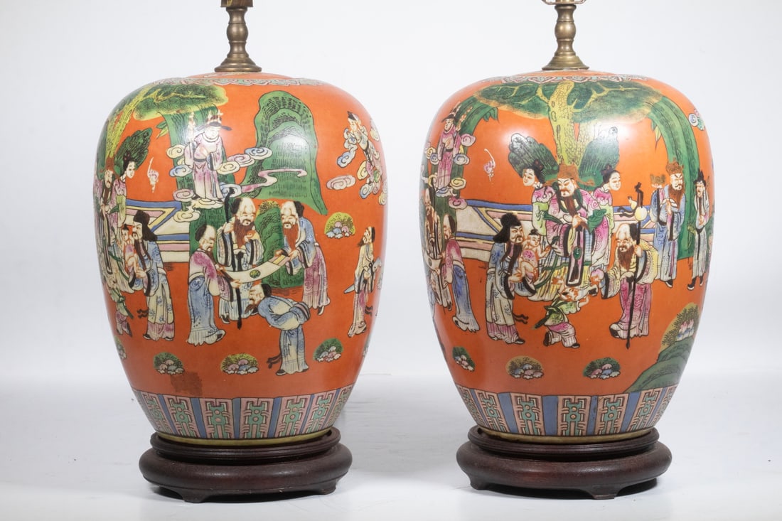 PR CHINESE FAMILLE ROSE FIGURAL PORCELAIN VASE LAMPS (1 of 1)