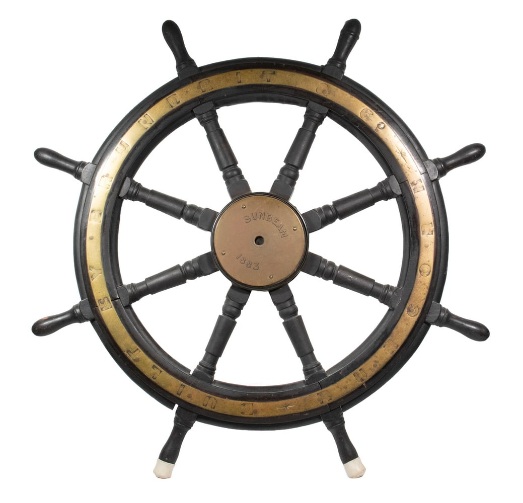 SHIP'S WHEEL FROM 19TH C. BRITISH SCHOONER "SUNBEAM" (1 of 3)