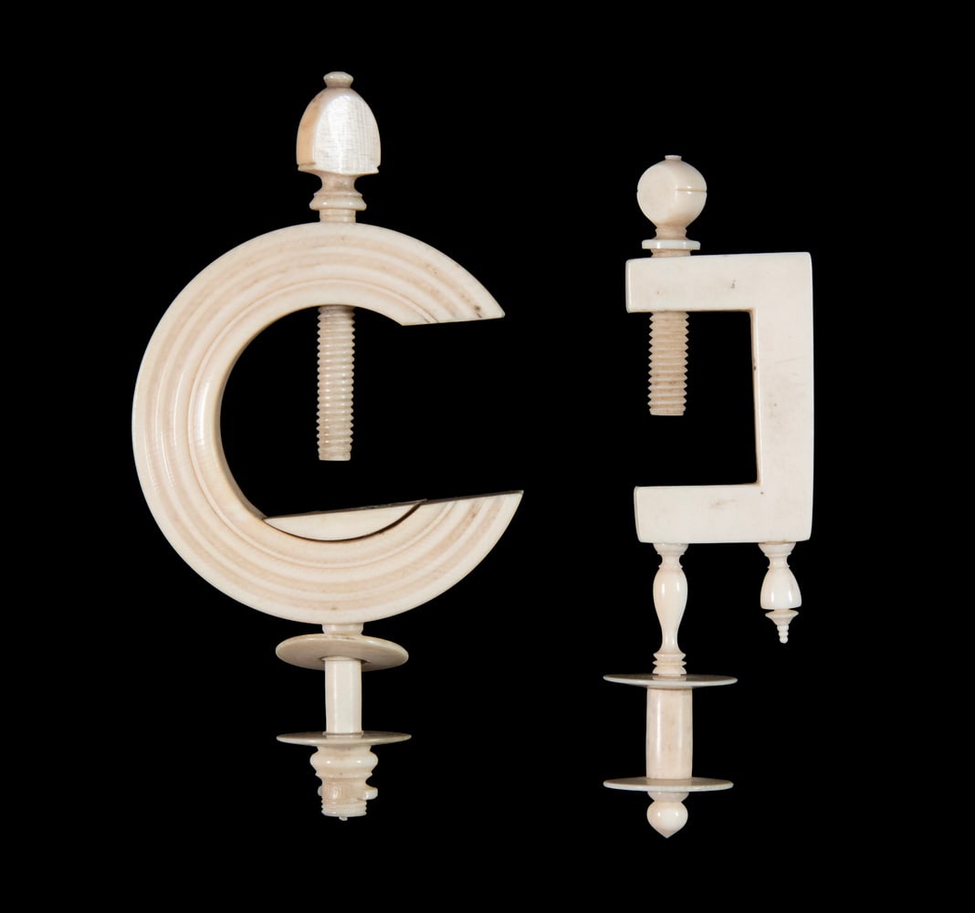 (2) 19TH C. SAILOR-MADE IVORY SEWING CLAMPS (1 of 1)