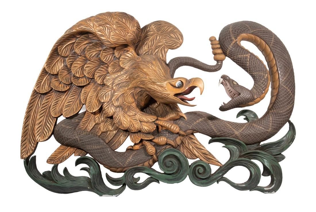 PETER Q. LIBBEY (AMERICAN/MAINE, 1944-2018), CARVED EAGLE AND SERPENT WALL SCULPTURE (1 of 4)