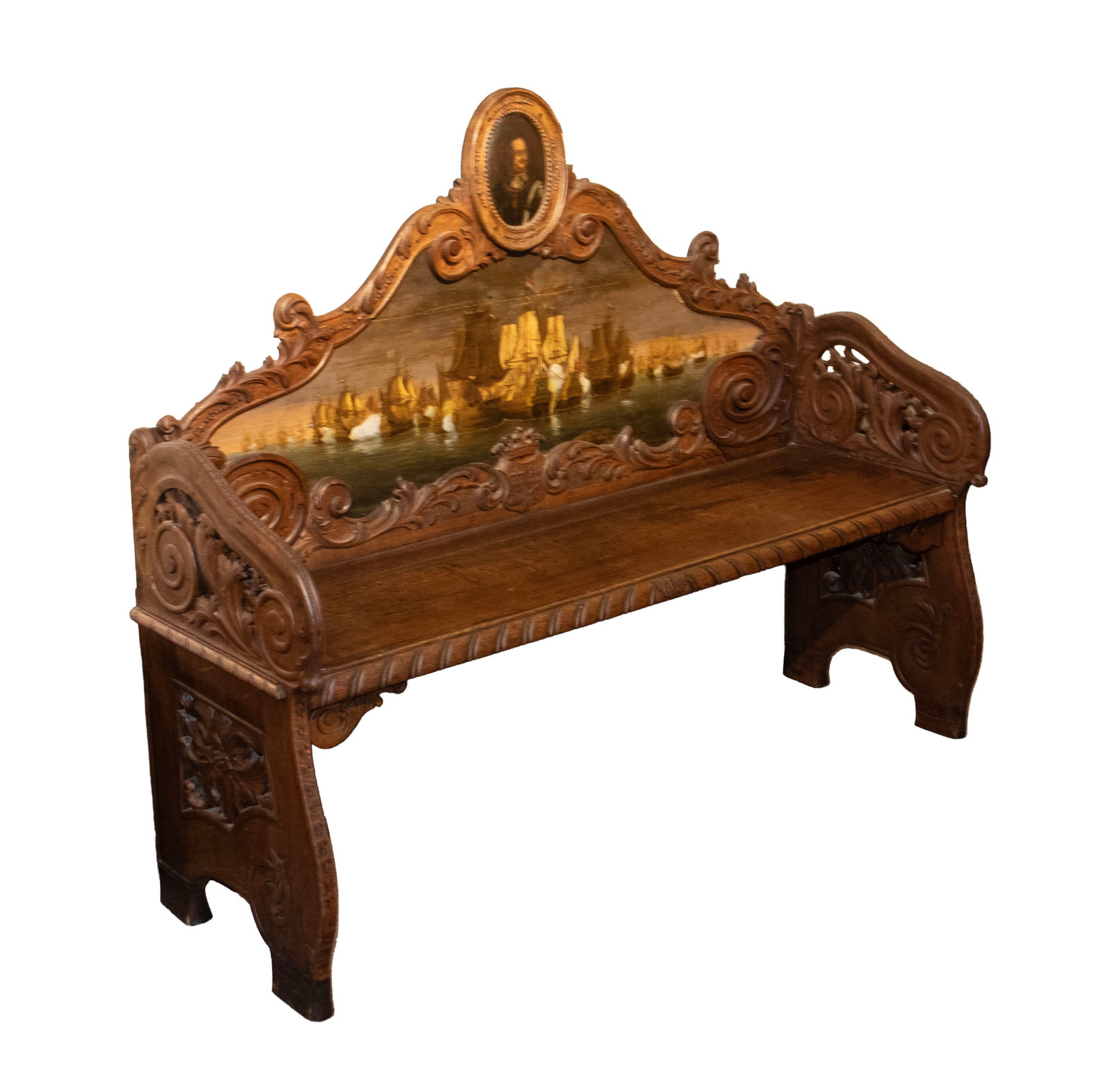 FINE 19TH C. OAK HALL BENCH (1 of 4)