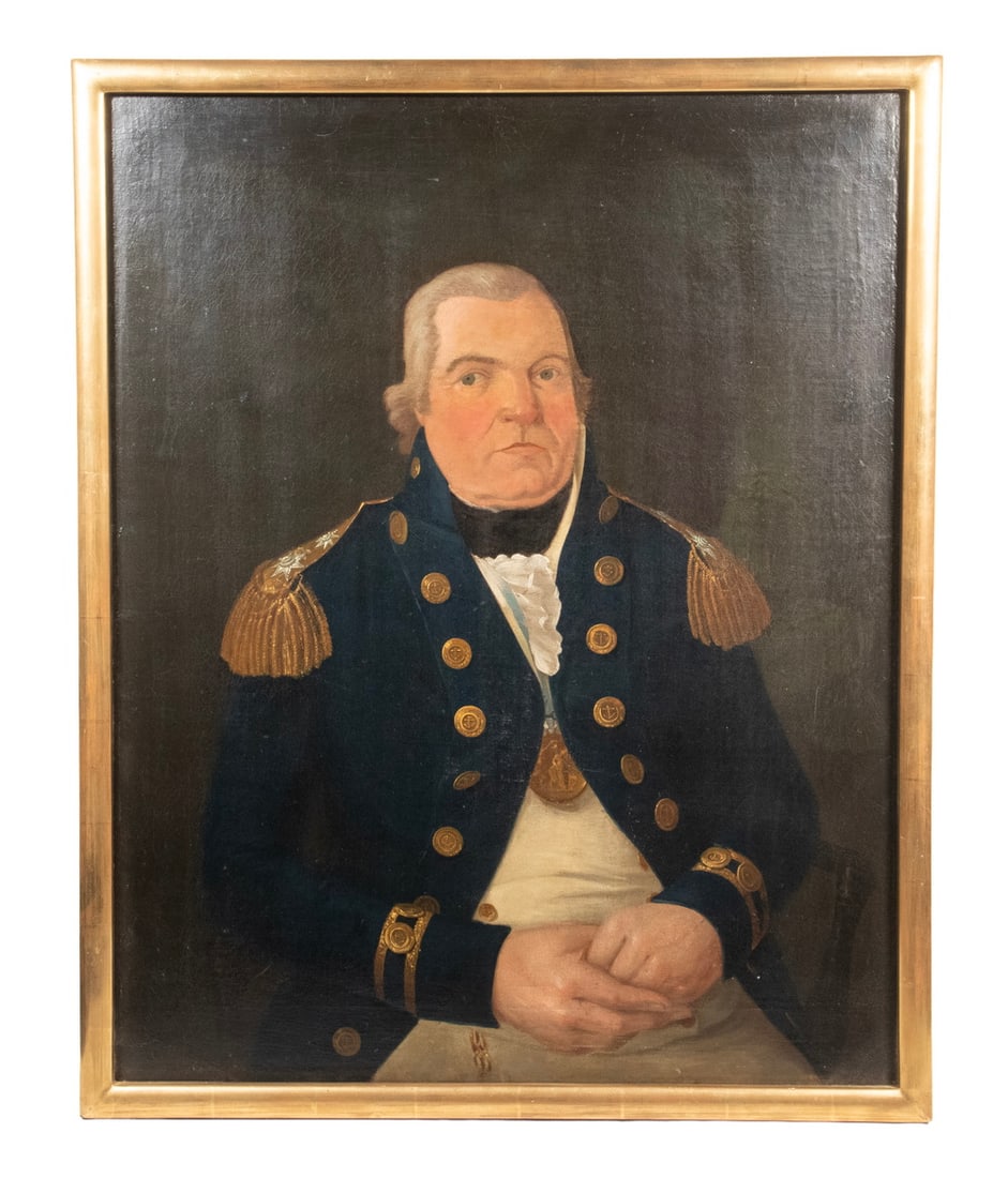 PORTRAIT OF ROYAL NAVY ADMIRAL ARBUTHNOT: PORTRAIT OF ROYAL NAVY ADMIRAL ARBUTHNOT Late 18th c. Seated Portrait of Admiral of the Blue Mariot Arbuthnot (1711-1794), Commander of British Naval Forces during the American Revolutionary War, oil