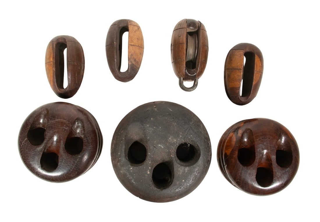 (7) WOODEN NAUTICAL RIGGING BLOCKS (1 of 1)