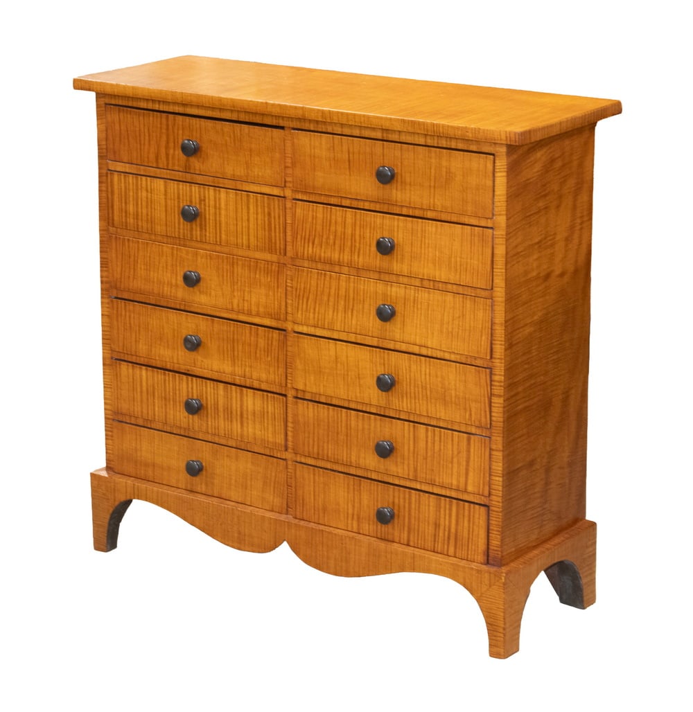19TH C. TIGER MAPLE APOTHECARY CHEST (1 of 3)