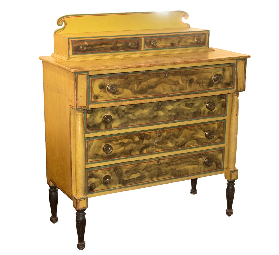 PAINT DECORATED COUNTRY SHERATON CHEST OF DRAWERS (1 of 4)