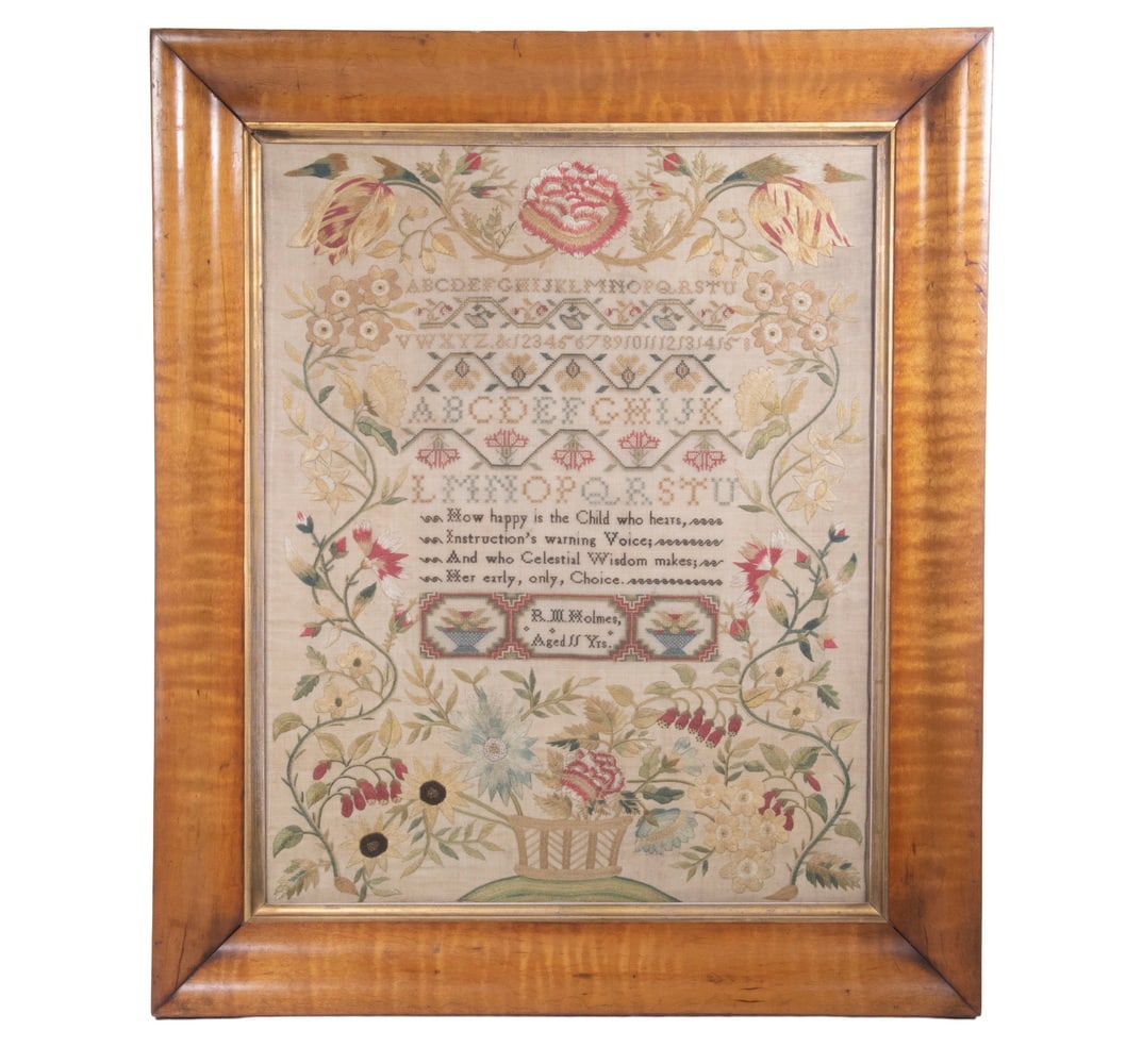 EARLY NEEDLEWORK SAMPLER, BY R. M. HOLMES (1 of 2)