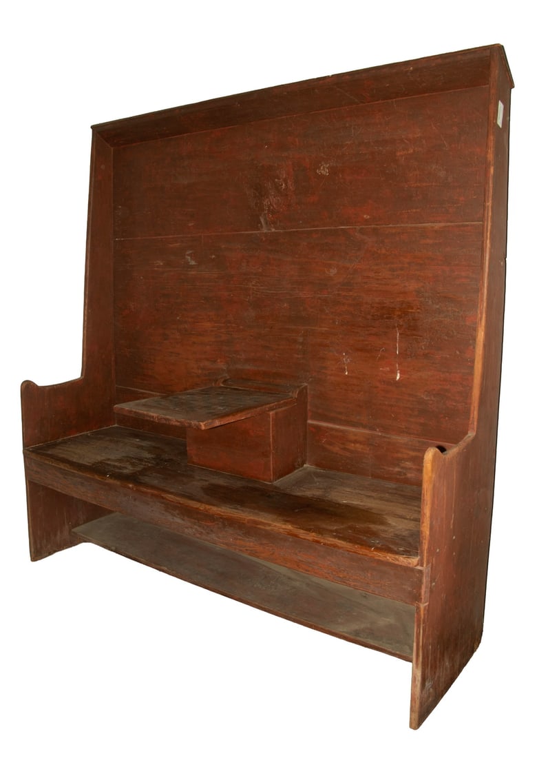 18TH C. PINE SETTLE BENCH W/ GAME BOARD (1 of 2)