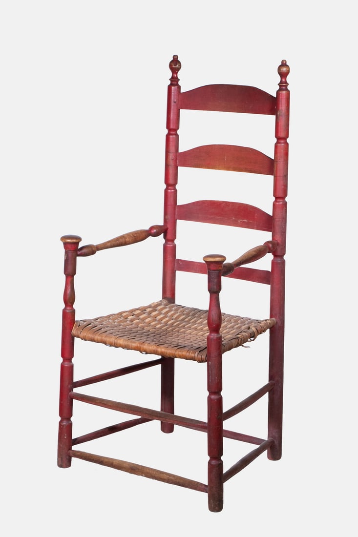 RED PAINTED 18TH C. LADDERBACK ARMCHAIR (1 of 2)