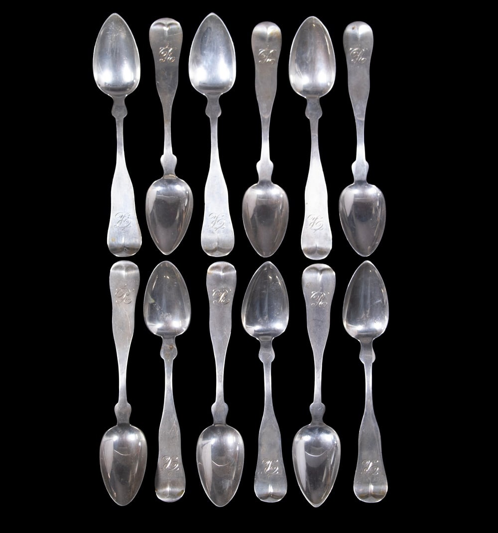 (12) AMERICAN MID-19TH C. COIN SILVER TEASPOONS (1 of 3)