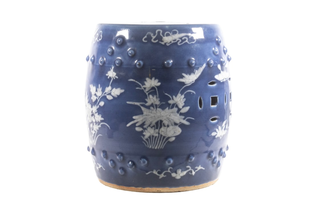 CHINESE BLUE GLAZED PORCELAIN GARDEN STOOL, 19TH CENTURY (1 of 4)