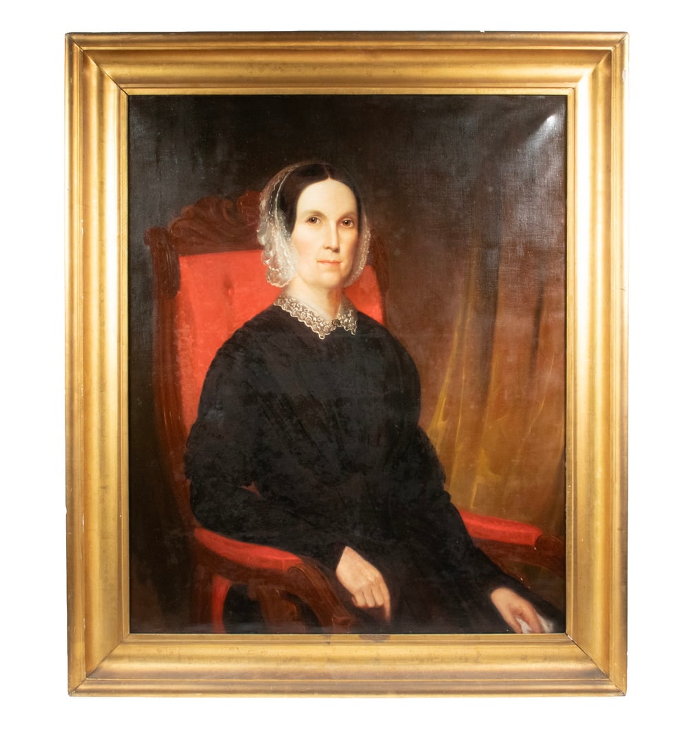 PORTRAIT OF CLARISSA BROWN KELLOGG (CT, 1794-1867): PORTRAIT OF CLARISSA BROWN KELLOGG (CT, 1794-1867) Portrait of a Middle Aged Woman, identified by family as Clarissa Brown Kellogg (1794-1867), wife of George Comfort Kellogg (1788-1847). She is
