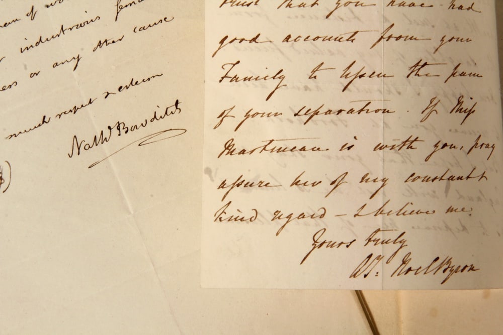 (2) AUTOGRAPH LETTERS: (2) 19TH CENTURY AUTOGRAPH LETTERS ALS signed "A.I. Noel Byron" to Miss (Abigail) Tuckerman, dated Dec 13th (no year). Anna Isabella Milbanke (1792-1860), mathematician & heiress, married the poet Lor