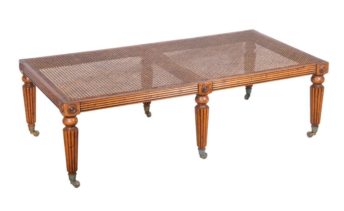 REGENCY CANE TOP BENCH WITH LEATHER CUSHION (1 of 2)