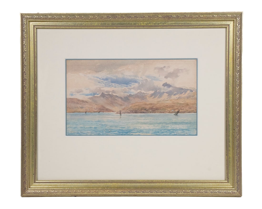 ALFRED HEATON COOPER (UK/NORWAY, 1864-1929): ALFRED HEATON COOPER (UK/NORWAY, 1864-1929) "Brodick Bay, Arran Island", watercolor on paper, signed and titled on bottom edge, in modern gold frame, matted under glass. OS: 13 1/2 x 16 1/2 in. (34.3