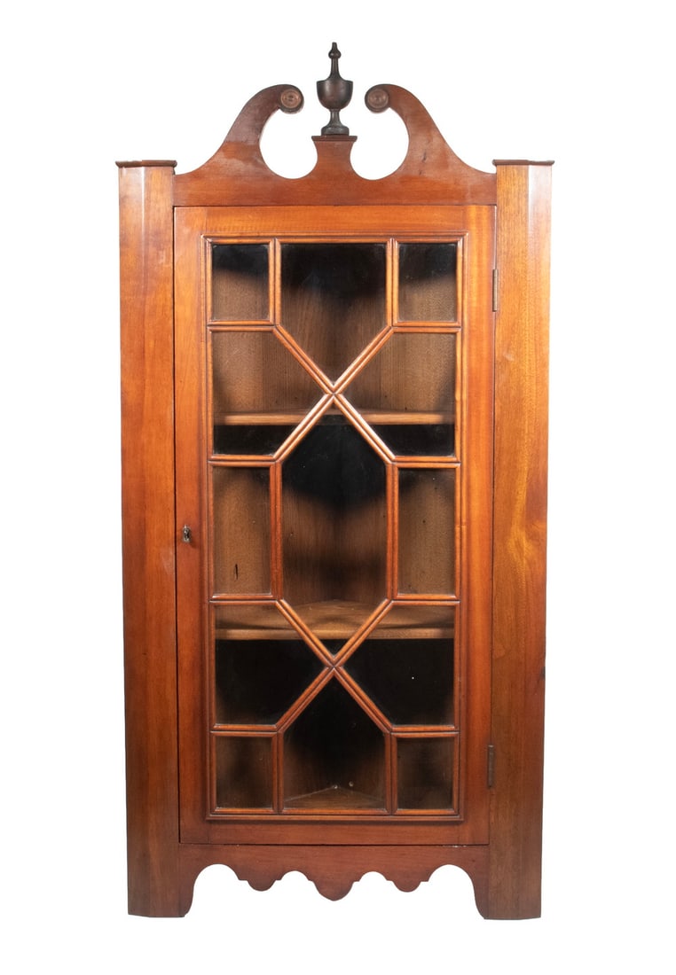 ENGLISH MAHOGANY CHIPPENDALE WALL CORNER CABINET (1 of 3)