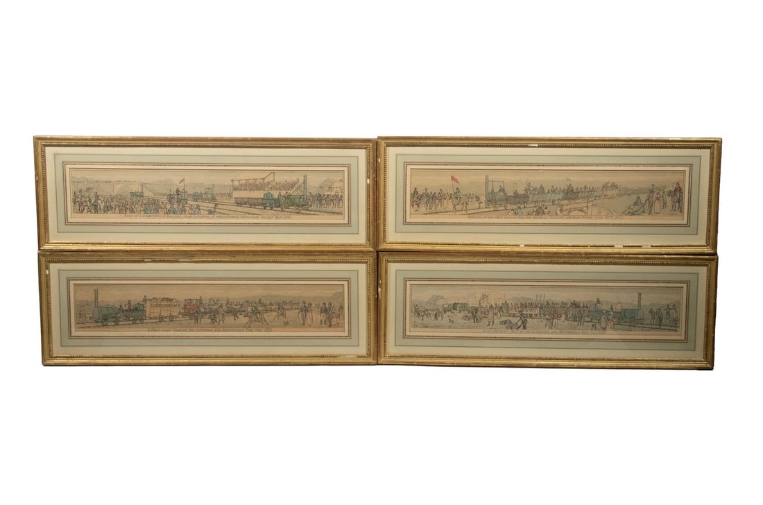 (4) PANORAMIC PRINTS OF EARLY ENGLISH RAILWAY EVENTS: (4) PANORAMIC PRINTS OF EARLY ENGLISH RAILWAY EVENTS Including: Opening of the First English Rail Way Between Stockton and Darlington, Sept. 27th, 1825"; PLUS "Race of Locomotives at Rainhill, near