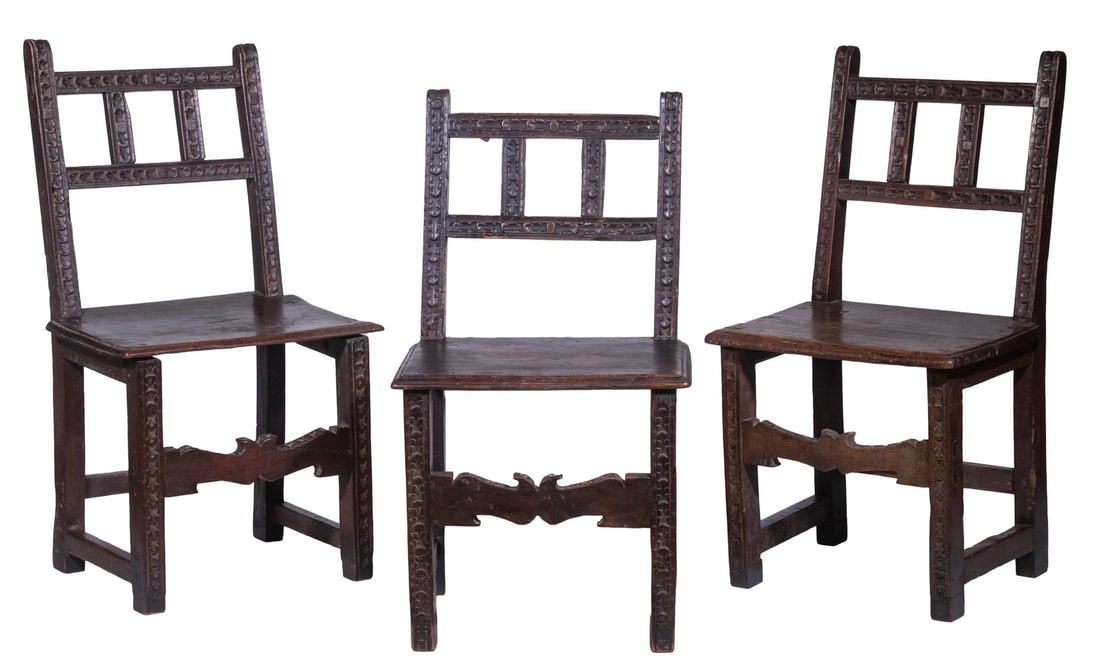 EARLY CHIP CARVED WALNUT DINING CHAIRS (1 of 8)