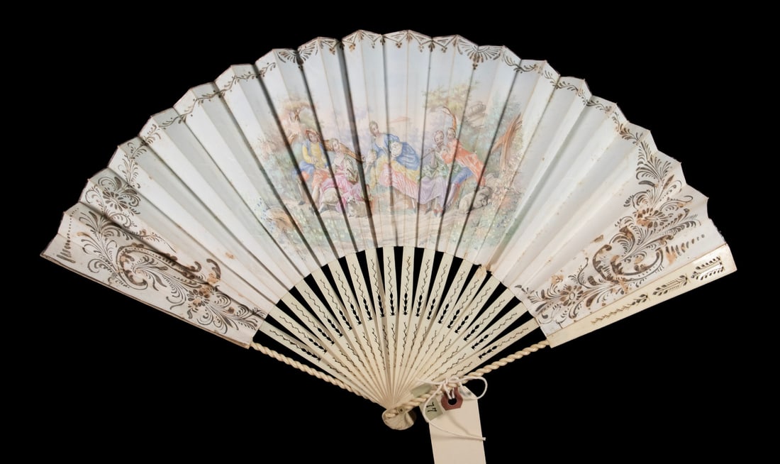 MID 19TH C. FRENCH IVORY HAND FAN, NICHOLS FAMILY (1 of 2)