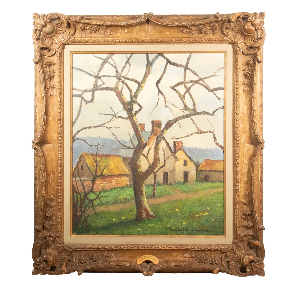 PAUL EMILE PISSARRO (FRANCE, 1884-1972): PAUL EMILE PISSARRO (FRANCE, 1884-1972) "Le Printemps Normand," oil on hardboard, signed lower right, titled on frame tag, housed in the original French Impressionist carved and gilt frame. Fifth and 