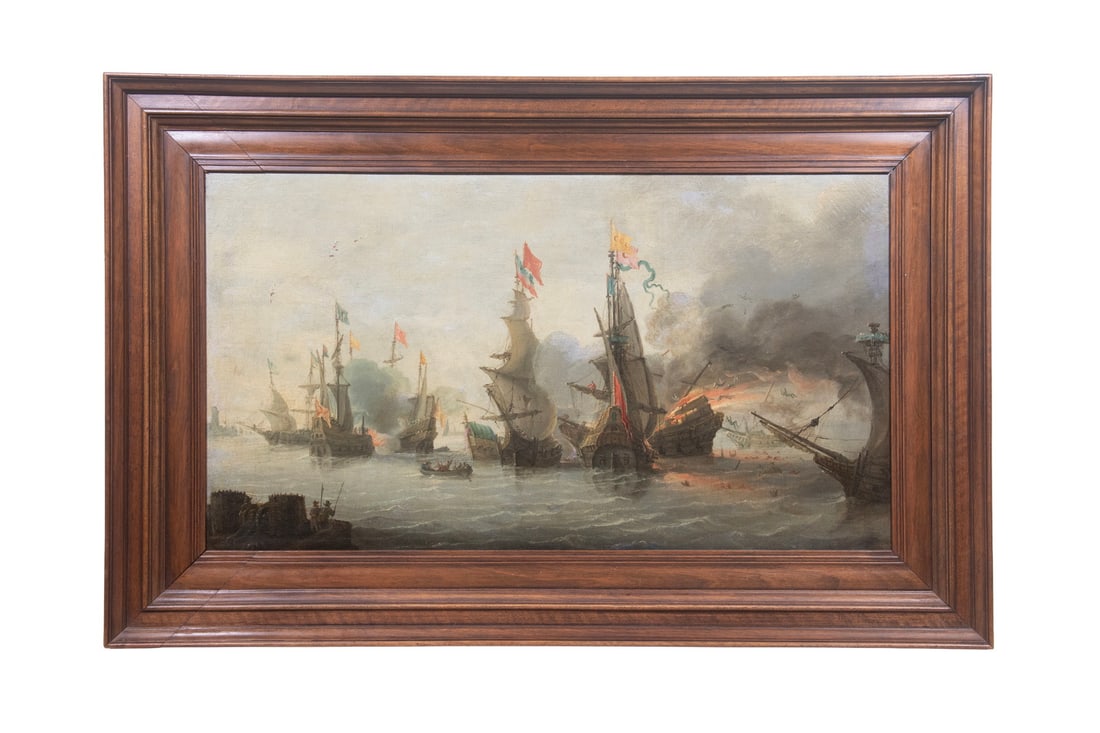 ATTRIBUTED TO ANDRIES VAN EERTVELT (1590-1652) 18TH C. MARINE BATTLE SCENE (1 of 6)