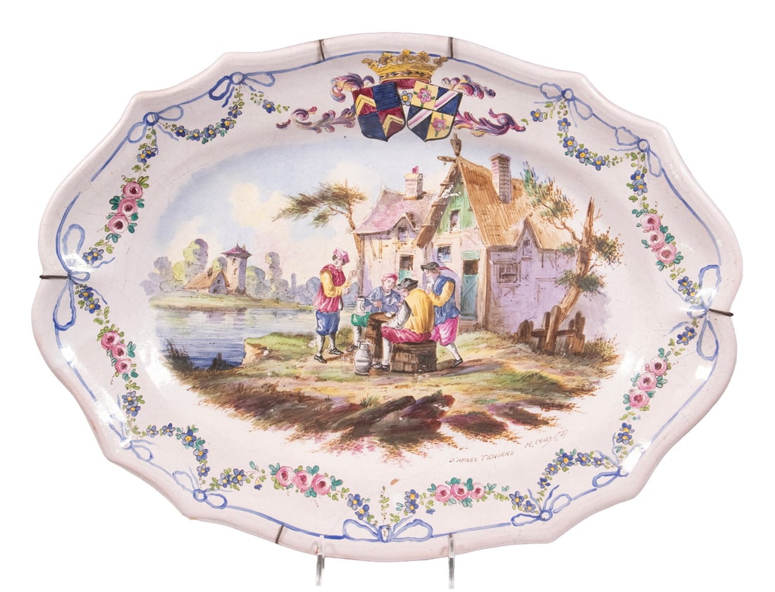 LILLE 1737 FRENCH FAIENCE PLATTER SIGNED M. CLERC (1 of 4)