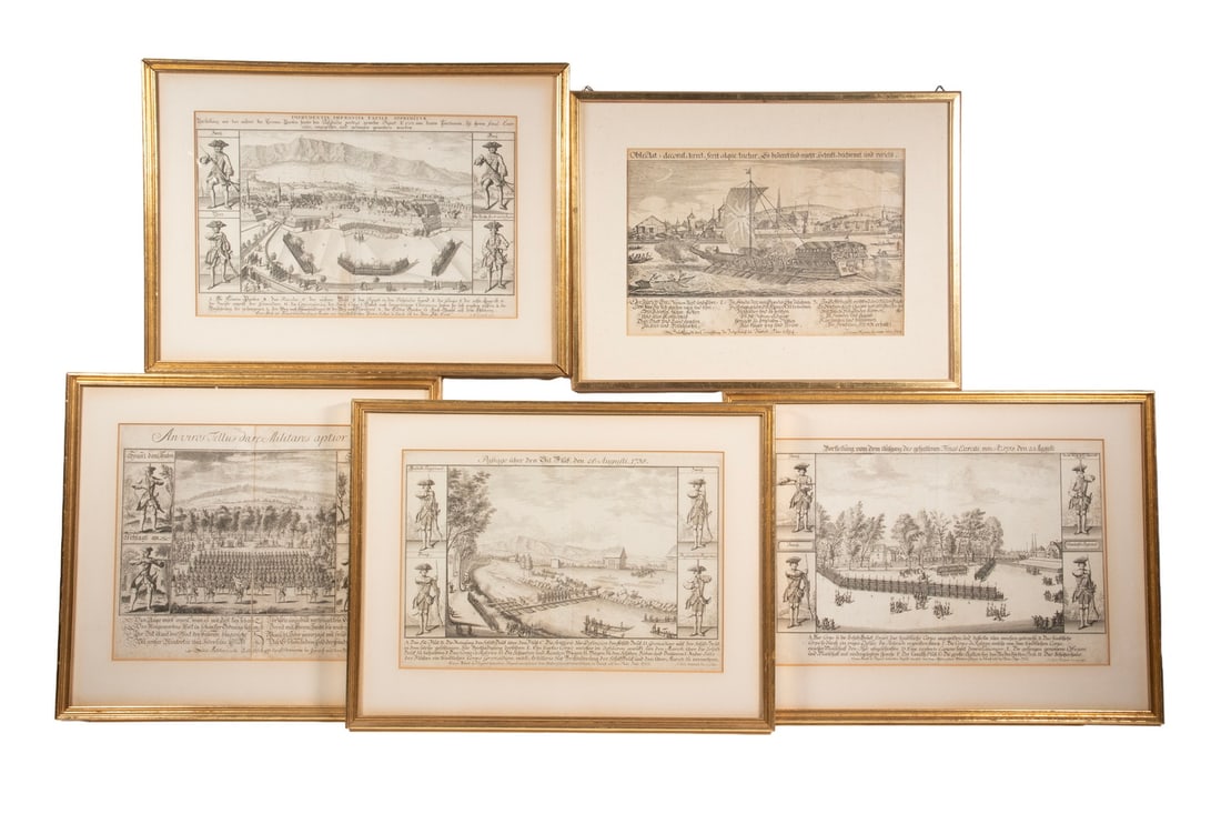 JOHANN GEORG SAUTER (5) SWISS 1740'S MILITARY ENGRAVINGS (1 of 4)