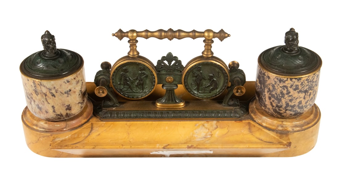 19TH C. ITALIAN EMPIRE DOUBLE INKWELL DESK STAND (1 of 2)