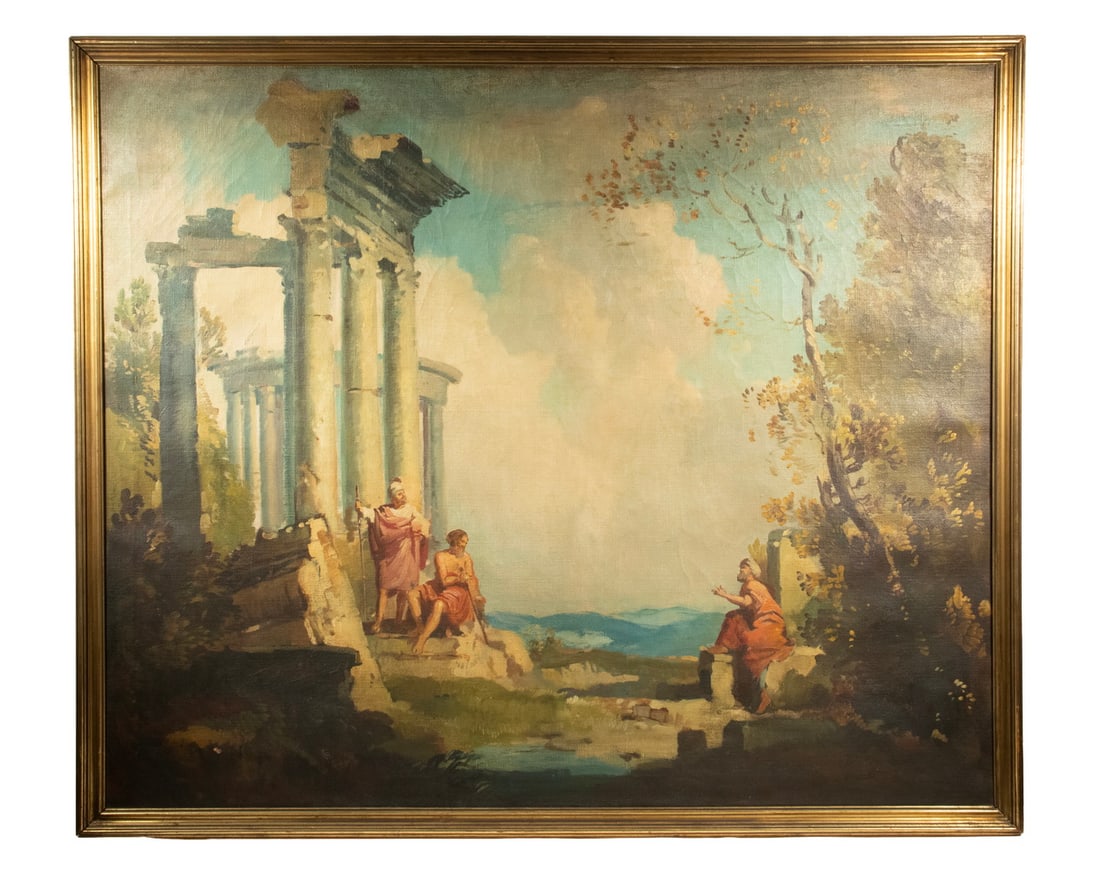 IN THE MANNOR OF GIOVANNI GHISOLFI (ITALY 1613-1683) THREE FIGURES WITH RUINS (1 of 4)