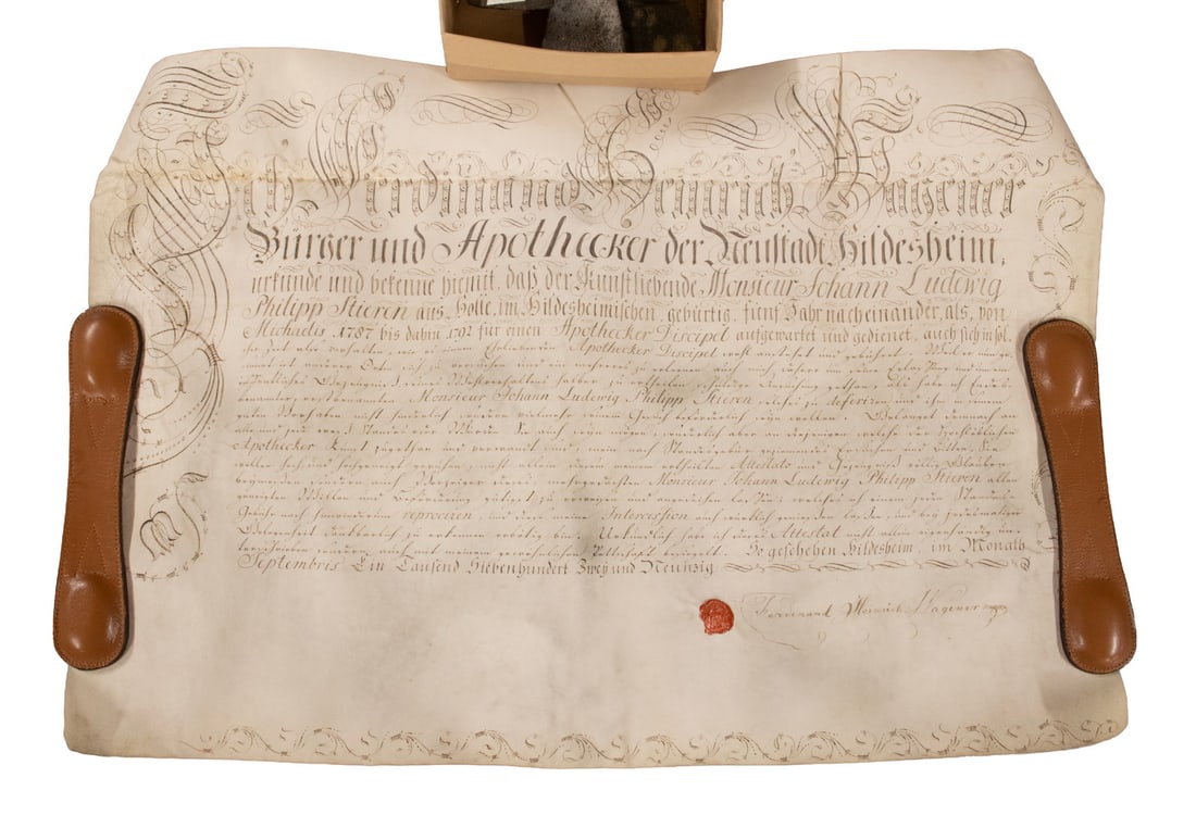 1739 GERMAN MASTERS & DOCTORAL DIPLOMAS IN CASE W/ SEAL (1 of 4)