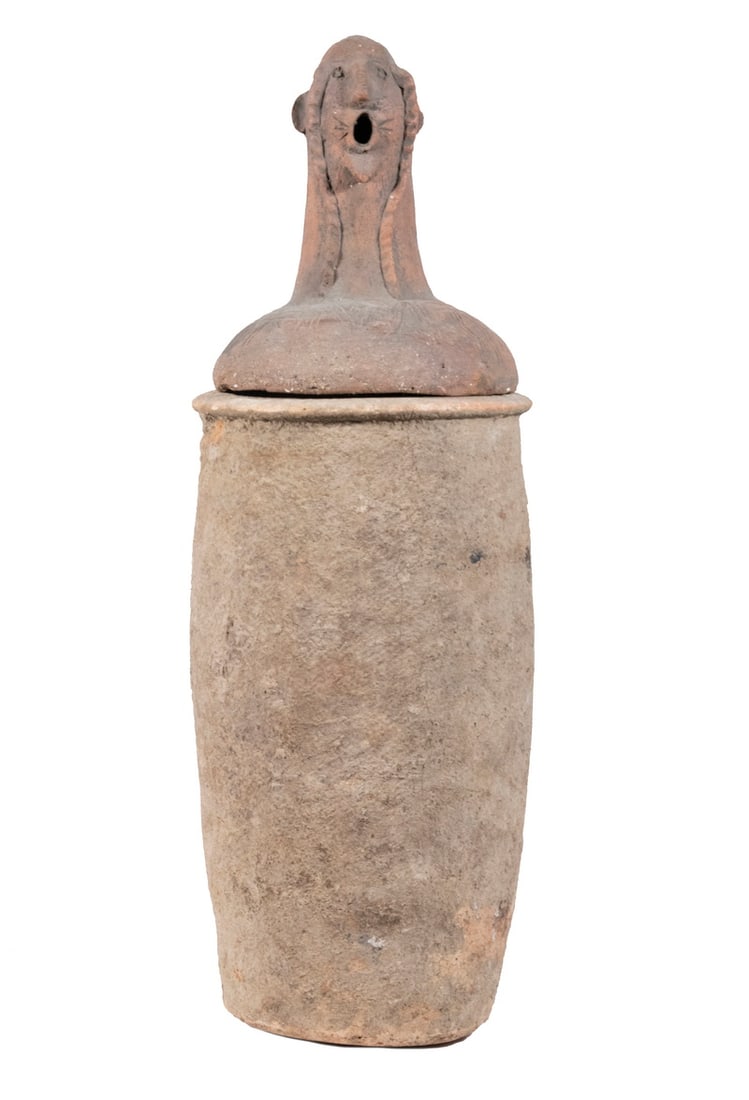 TERRA COTTA FUNERARY JAR WITH MISMATCHED PORTRAIT LID (1 of 7)