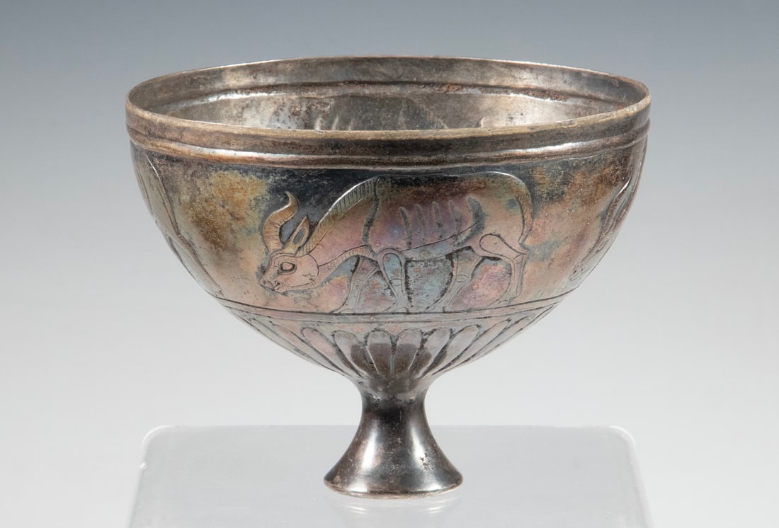 PERSIAN SILVER WINE BOWL WITH GAZELLES (1 of 2)
