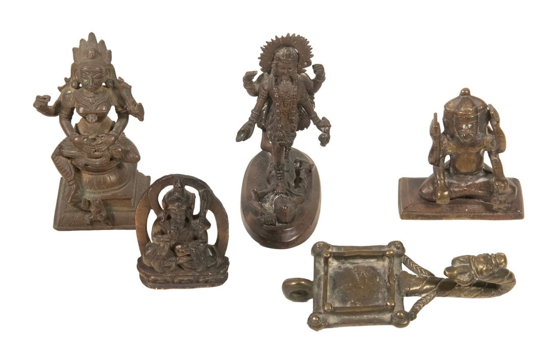(5) INDIAN AND HIMALAYAN BRONZE AND SOAPSTONE FIGURAL OBJECTS (1 of 3)