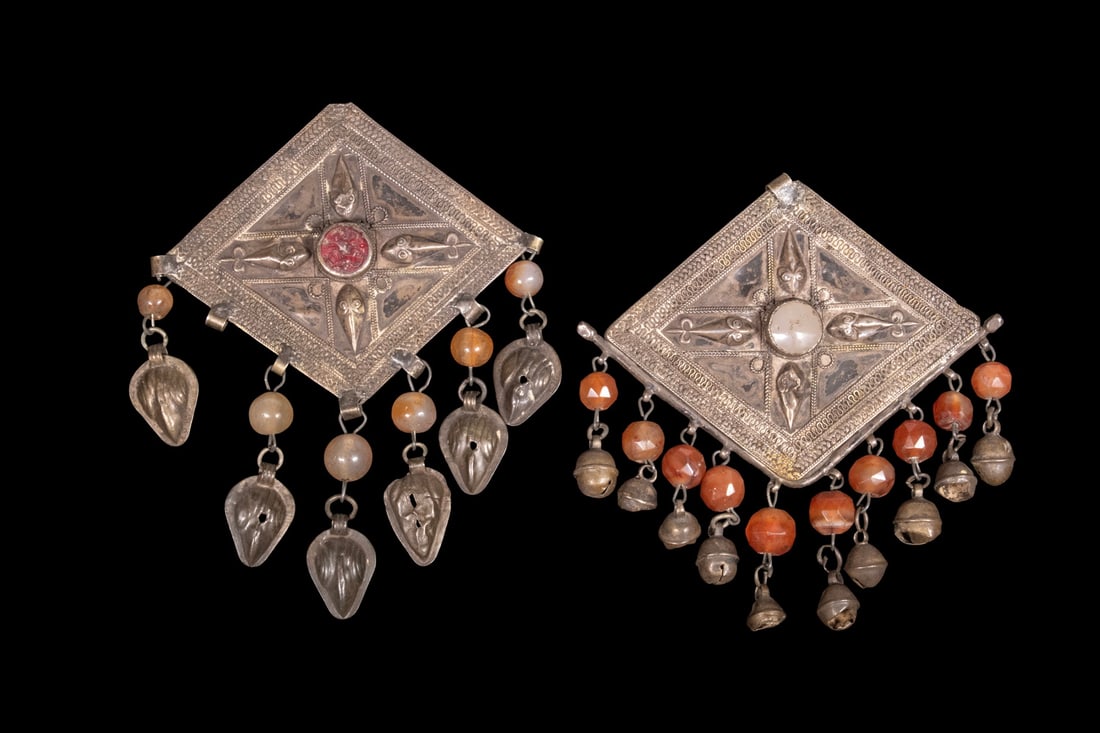 (2) TURKOMAN SILVER, CARNELIAN, AND DANGLE PENDANTS (1 of 2)