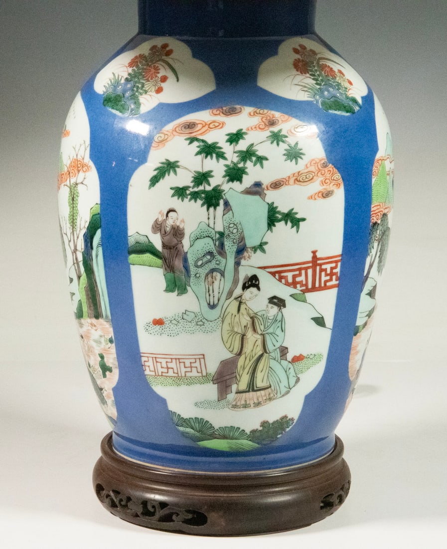 CHINESE POWDER-BLUE GROUND FAMILLE VERTE PORCELAIN JAR LAMP (1 of 3)