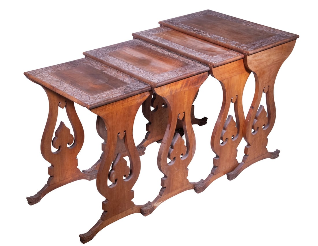 (4) CHINESE CARVED HARDWOOD NESTING TABLES (1 of 3)