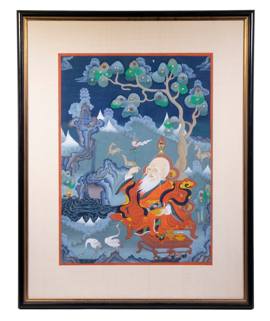 MODERN CHINESE PAINTING, FRAMED: MODERN CHINESE PAINTING, FRAMED Portrait of the Elderly Confucius, gouache on paper, in black and gold frame, with silk mat, under glass. From the Estate of Bowdoin Professor William Collins