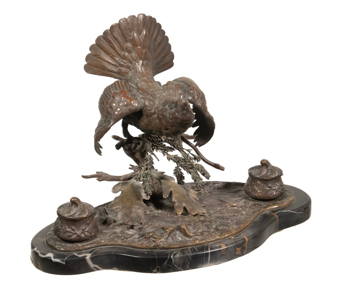 FRENCH BRONZE DESK STAND ON MARBLE BASE (1 of 3)